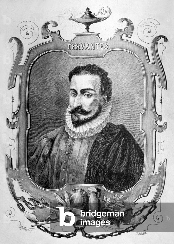 Miguel de Cervantes (1547-1616) Spanish poet and playwright, engraving