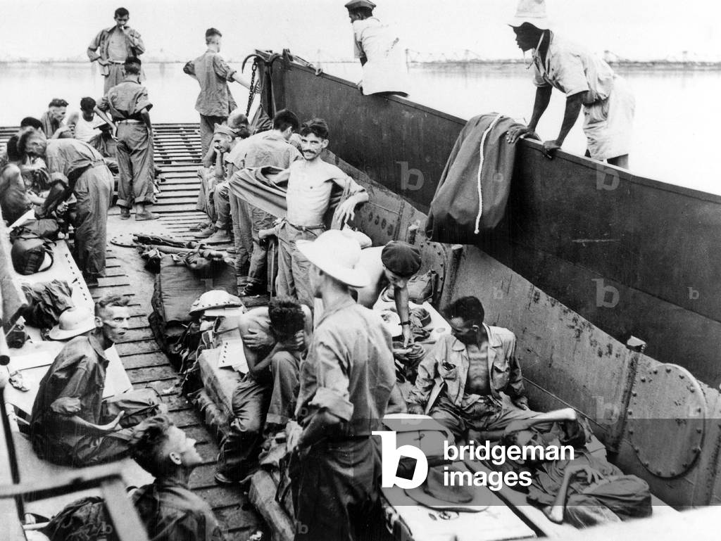 130 French prisoner soldiers liberated by vietnamese popular army and greeted by French authorities in Vietri August 1st, 1954