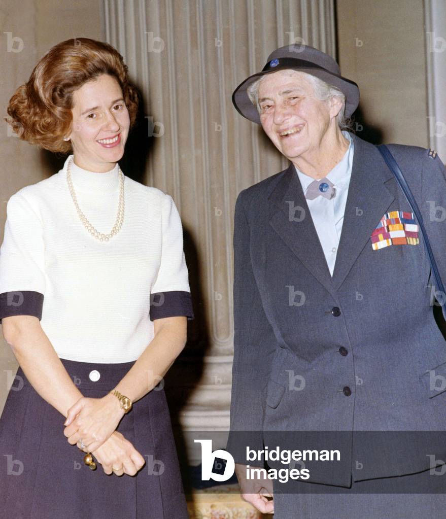 Lady Baden-Powell President of the Girls guides and Queen Fabiola of Belgium at Laeken castle in Brussels on November 21, 1969