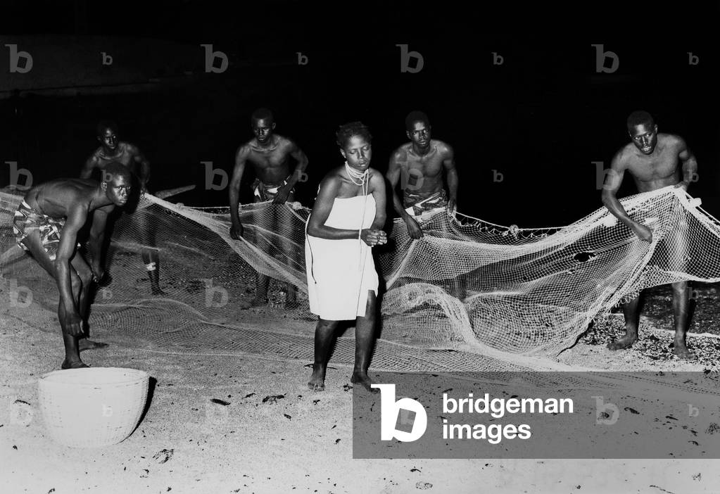 1st festival of negro arts in 1966 in Dakar, Senegal : fishermen on the beach on Goree island, April 18, 1966