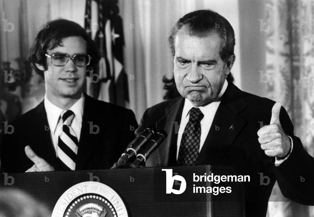 Richard Nixon, American President during a speech at the White House in Washington August 9, 1974