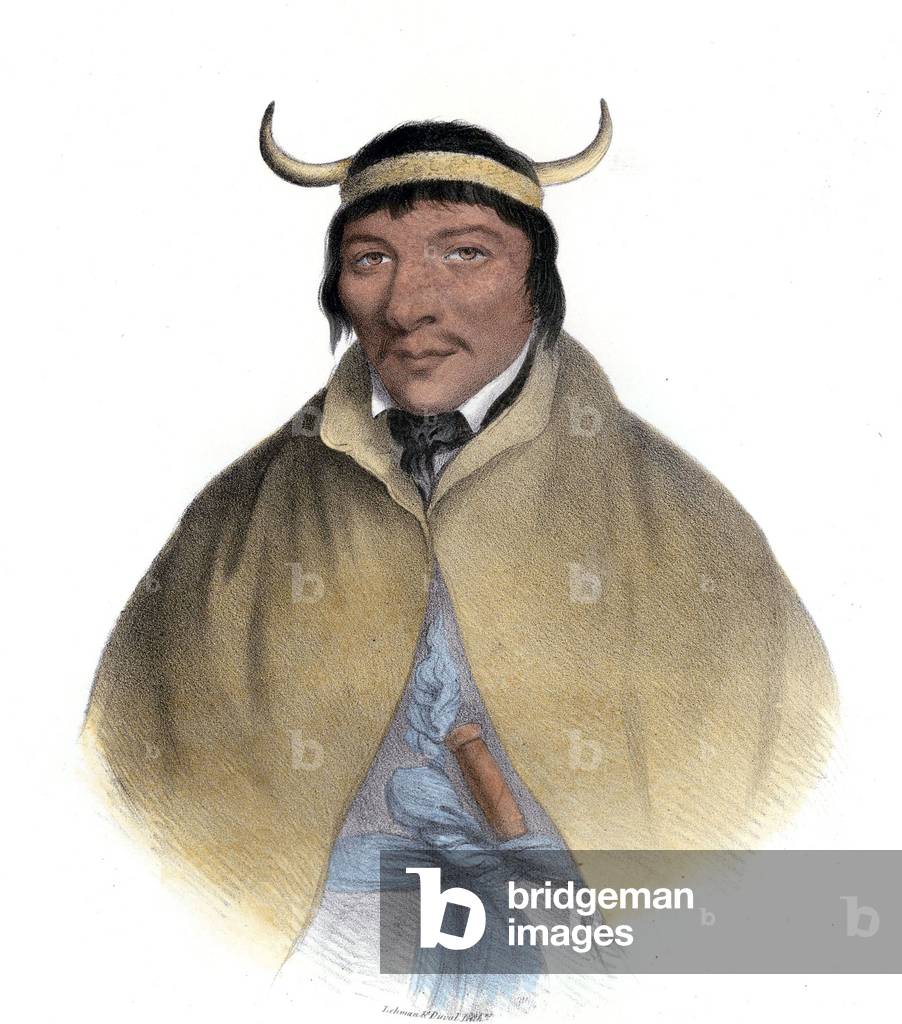 Sun-a-get, or Hard-Times, a Chief of the Pottawatomie (Potawatomi) Trib lithograph from the Aboriginal Portfolio, 1827