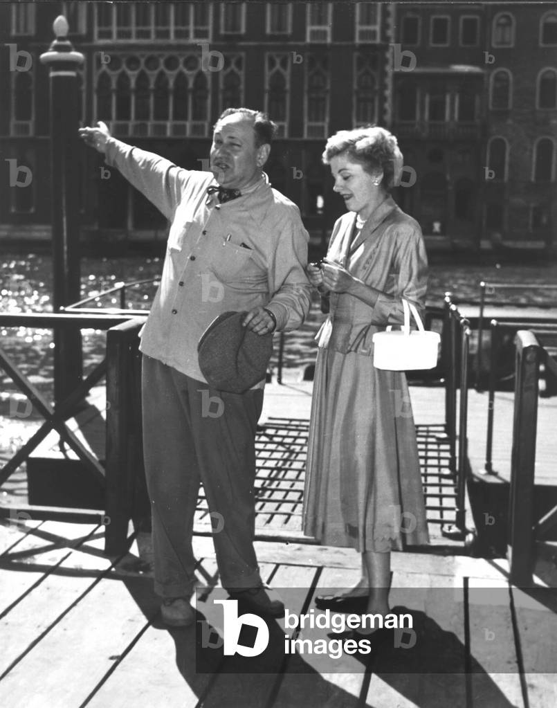 Erich Wolfgang Korngold (1897-1957) American composer with Joan Fontaine in Venice c. 1950
