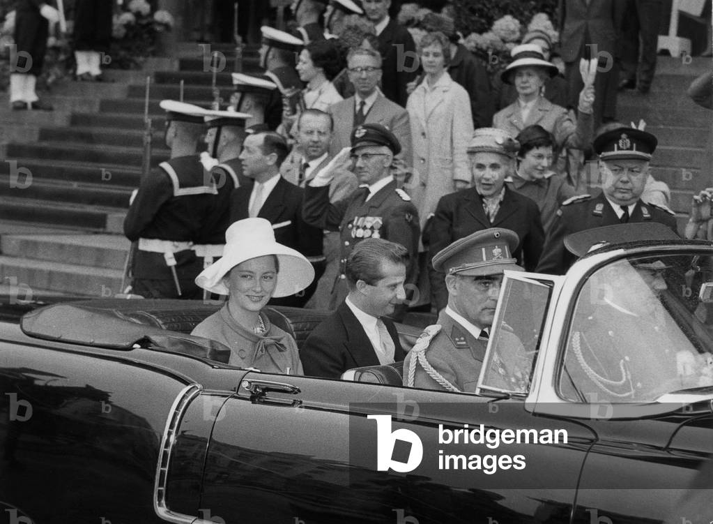 Christening of prince Philip of Belgium in Brussels on May 17, 1960 : his parents prince Albert of Belgium (future King  Albert II) and Princess Paola