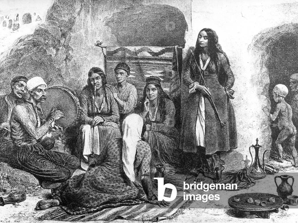 Gypsy family in Spain, 1841, engraving by Raffet
