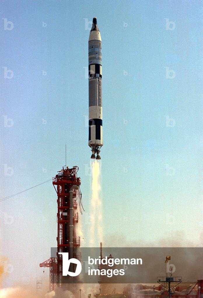 03/06/65 Titan II lift-off carrying James McDivitt and Ed White for a four-day mission. This flight included the first spacewalk by an American Astronaut, performed by Ed White