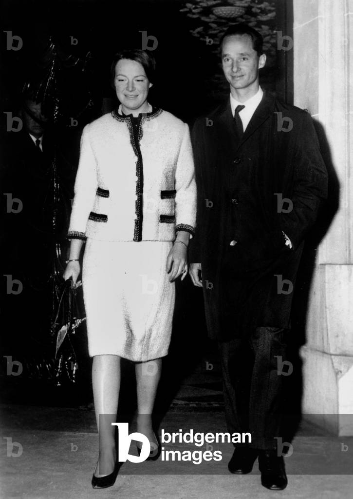 Princess Irene of Holland (wearing Channel suit) with Carlos Hugo of Bourbon Parma March 26, 1964 in Paris