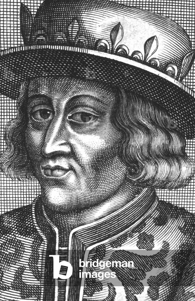 Childeric II (650-675) King  of Austrasia (former area grouping part of France Belgium and Germany) in 662-675, engraving