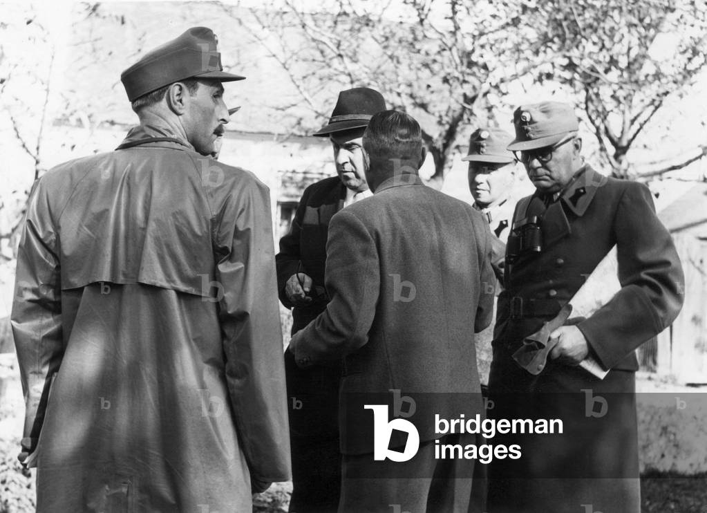 Austrian army at hungarian border for inspection by Defence minister Graf (with hat) and General Fussenegger in Nickelsdorf (Austria) October 27, 1956