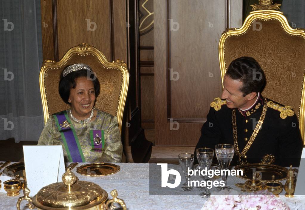 arrival of King  Baudouin 1st of Belgium during official visit in Ethiopia, here with Mrs Selassie in November 1972