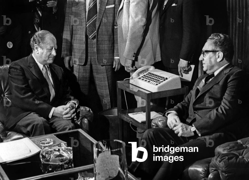 Austrian chancellor Bruno Kreisky and American Secretary of State Henry KisSinger during official visit in Vienna for meeting with soviet minister of foreign affairs AndreiGromyko May 19-20, 1975