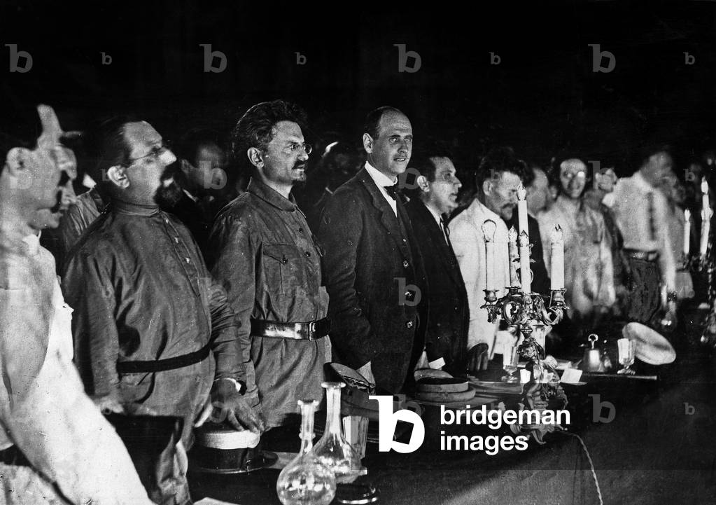 Leo Trotsky (3rd l) , with Zinoviev (5th l) , Kalinin (6th l) and Radek (8th l) during plenary meeting of the IIIrd International in petrograd from July 19, 1920 to August 7, 1920