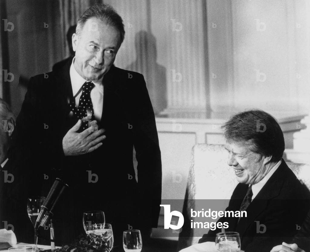 Yitzhak Rabin meeting Jimmy Carter during official encounter in USA , 1977 (photo)