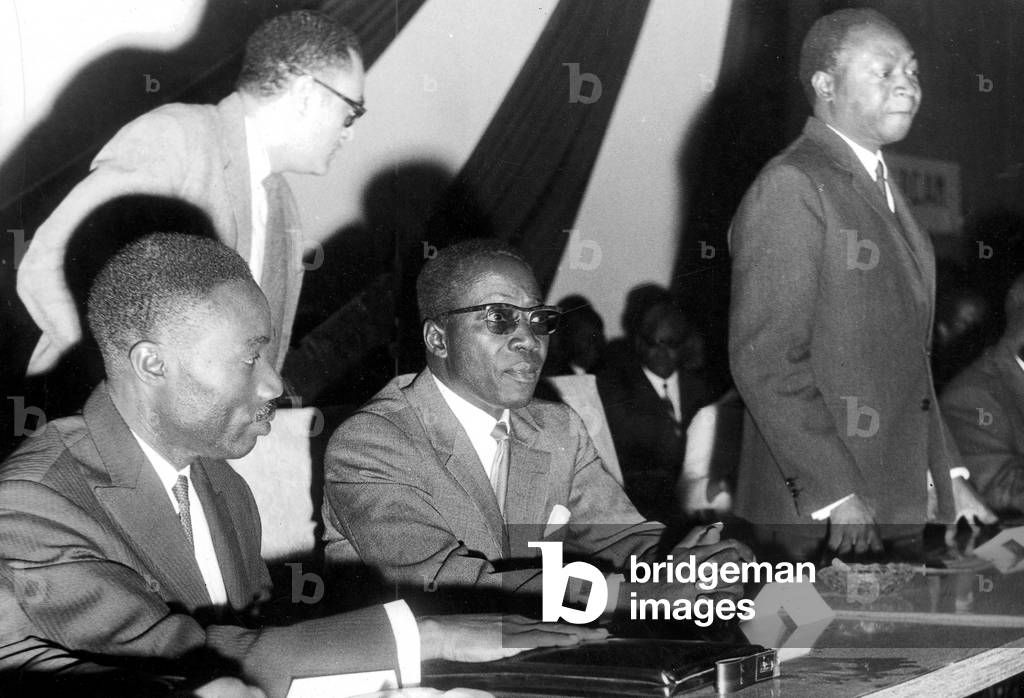 Meeting of President Senghor 's party Senegalese Progressive Union with ministers Doudou Thiam and Cisso Dia in Dakar January 3, 1968 for re-election
