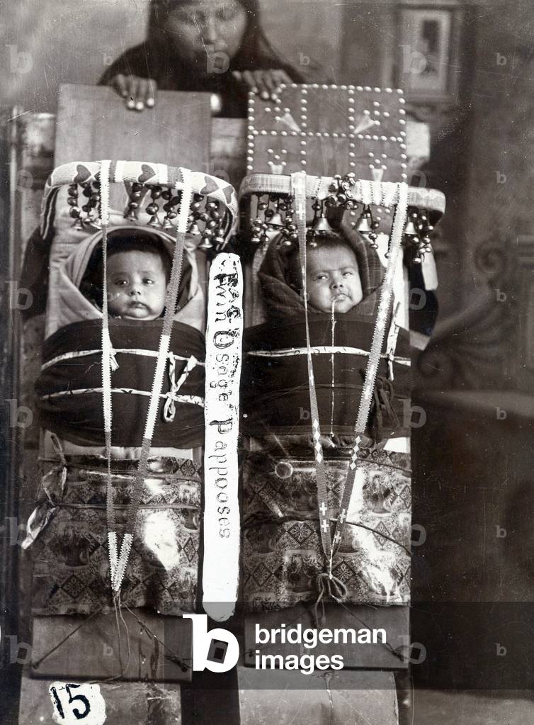 Twin Osage papooses, wrapped up. This image comes from an Osage album with the inscription: 
