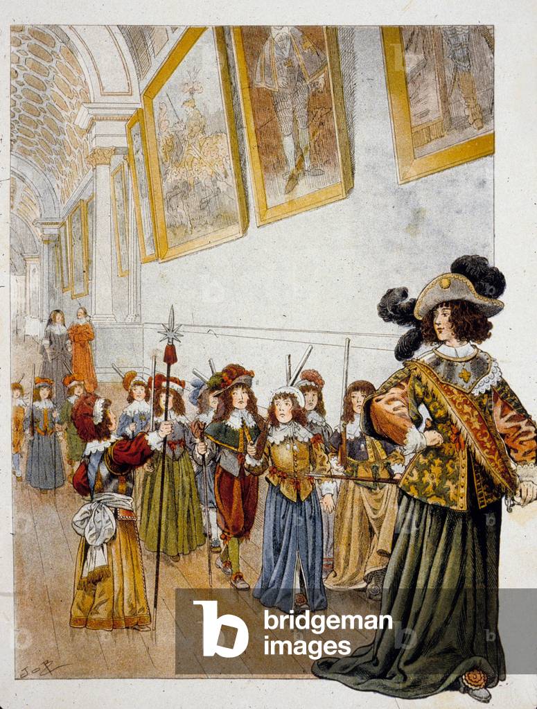 Anne Marie Louise d'Orleans (1627-1693) Duchess of Montpensier called the Great Mademoiselle, here training children in the garden of Versailles drawing by Job Delagrave 1913