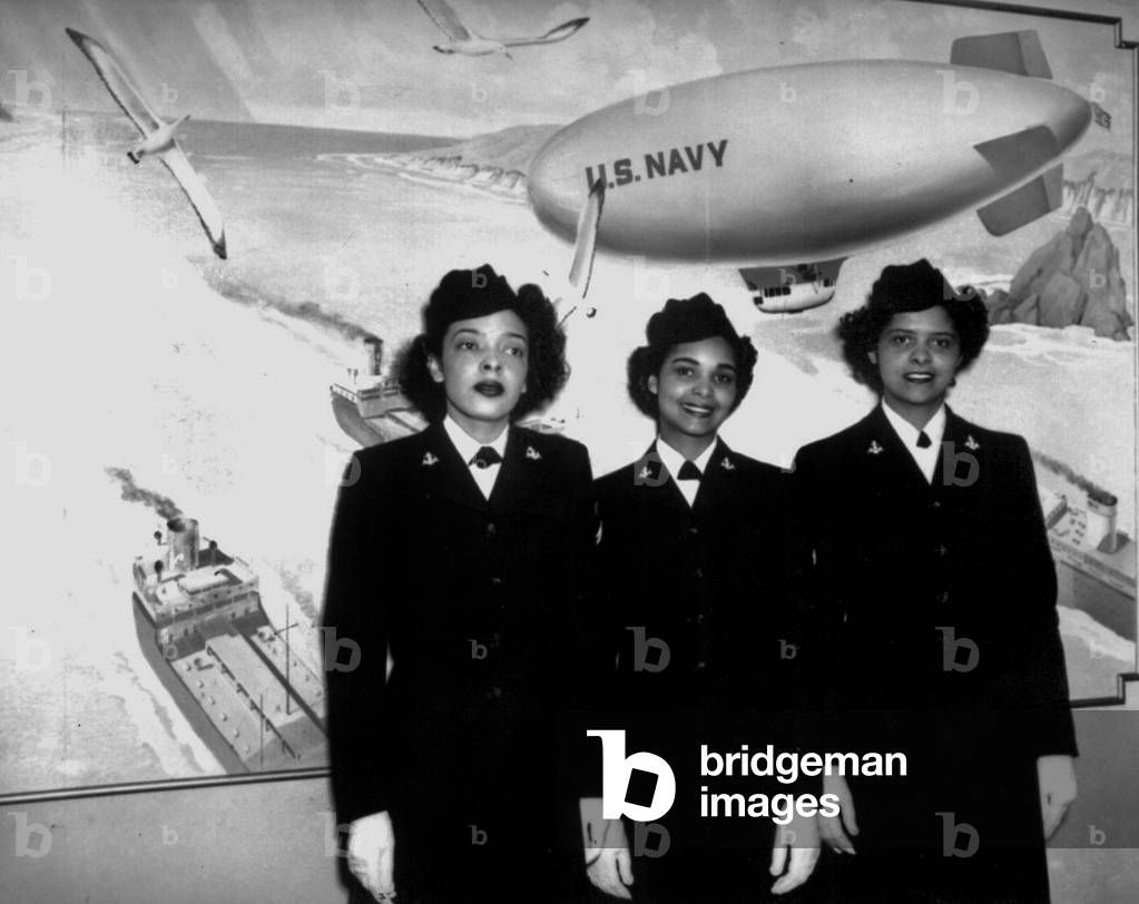 Hospital Apprentices Ruth C. Isaacs, Katherine Horton and Inez Patterson, Hospital Corps School, National Naval Medical Centre, 2nd March 1945 (b/w photo)