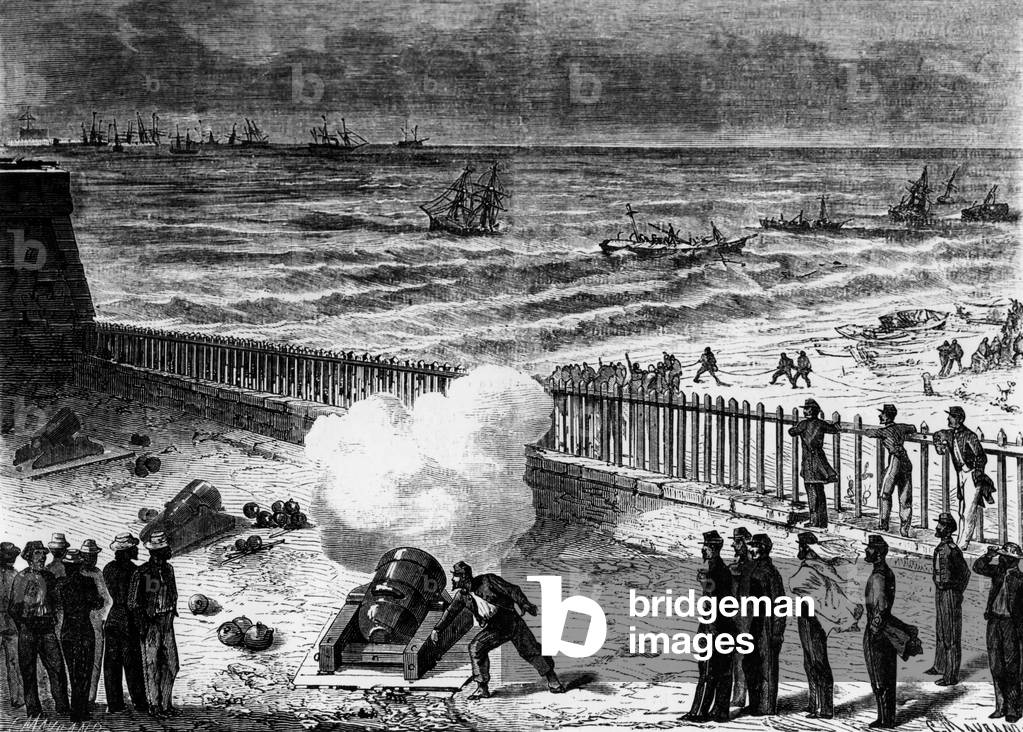 Coup de Norte of November 6, 1862 the battery of Fort Santiago tries to throw mooring bombs at the crew of a ship expedition from Mexico