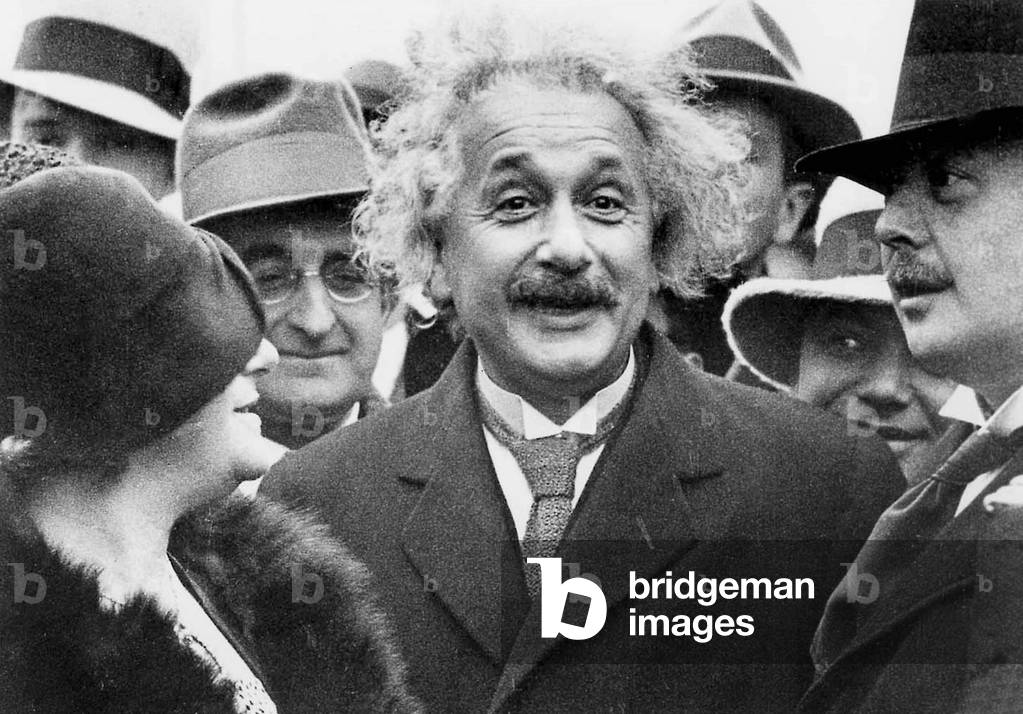 Albert Einstein and his wife Elsa Lowenthal on the SS Belgenland boat to New York, 1930 (b/w photo)