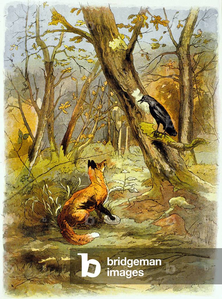 La Fontaine's fable : The Crow and the Fox (illustration, c. 1900)