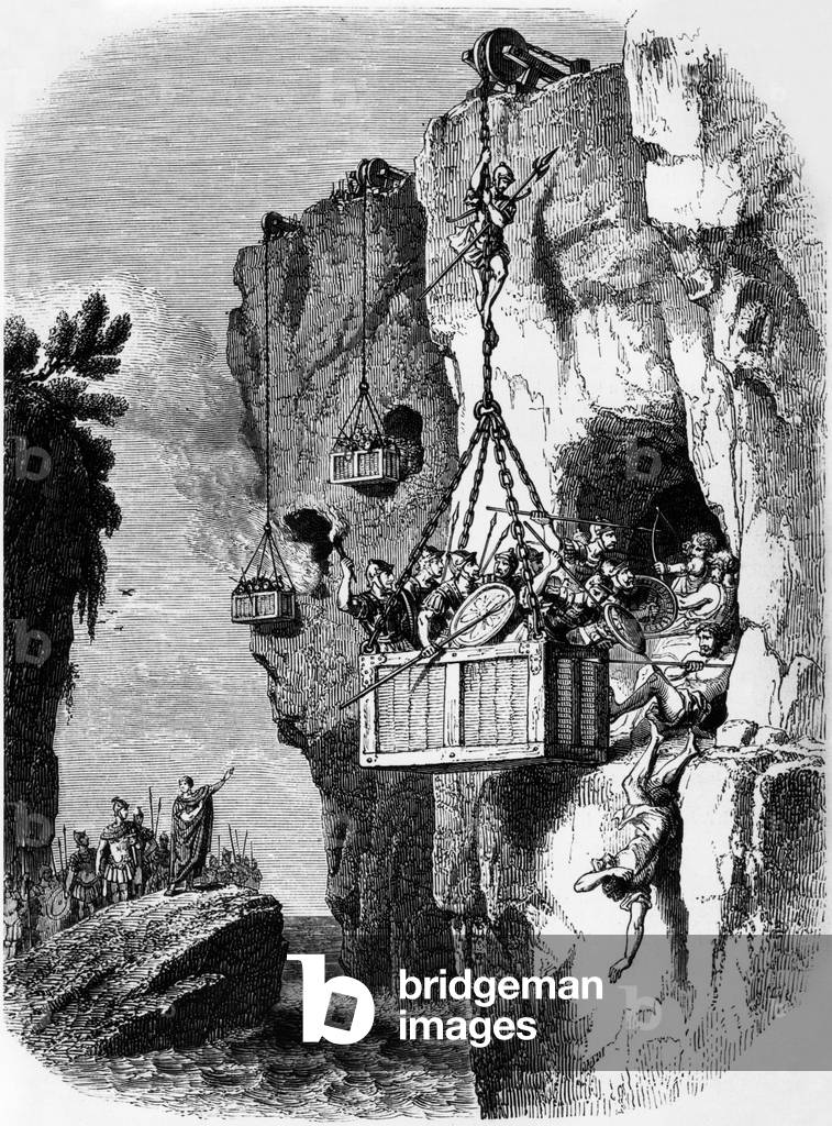 Soldiers of Herod the Great attacking brigands in caves (40BC), engraving