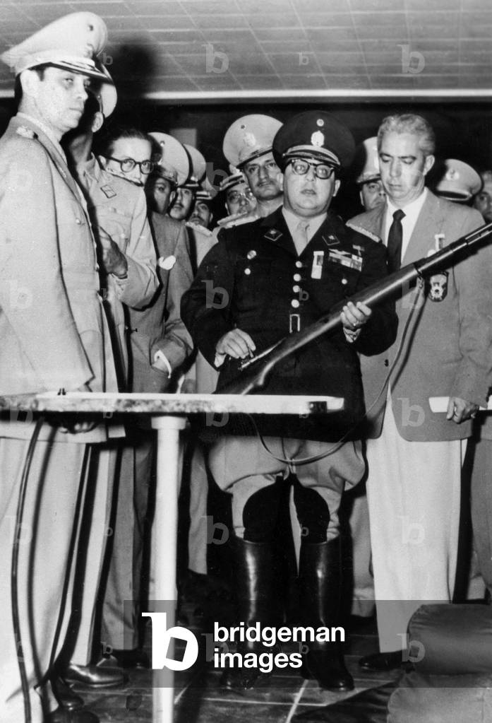 President of Venezuela Marco Perez Jimenez during shooting contest January 3, 1955