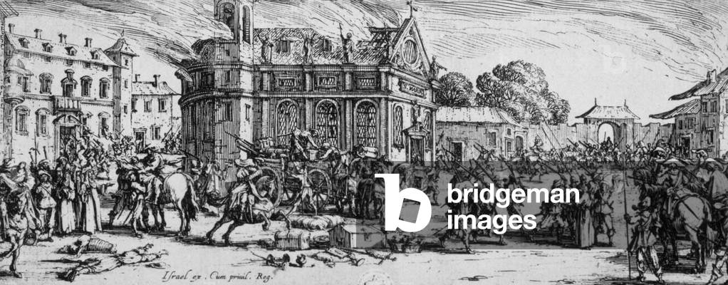 Les Grandes Miseres de la guerre (The Great Miseries of War), engraving by Jacques Callot (1633) : pillage and devastation of a monastery