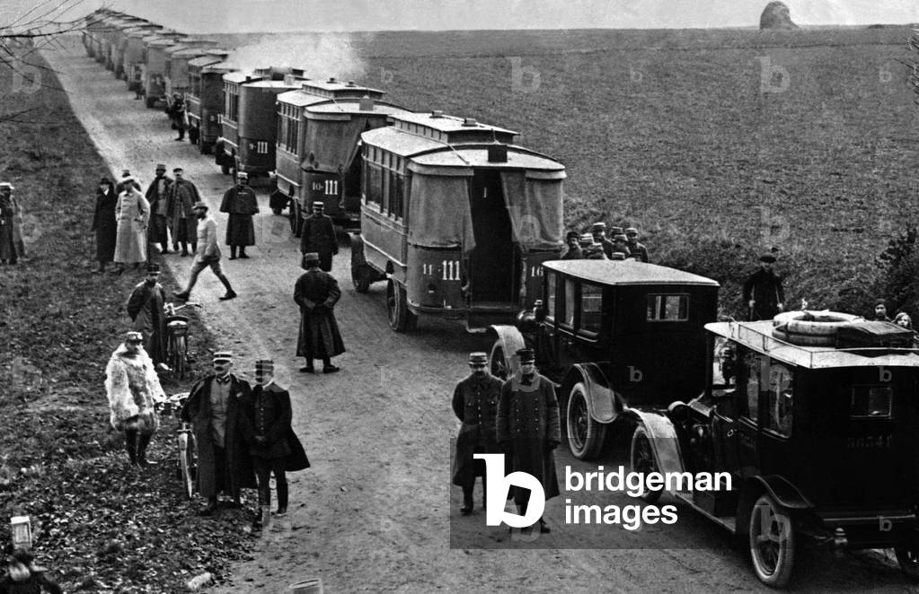 Requisitioned Cabs used at the Battle of the Marne, 1914 (b/w photo)