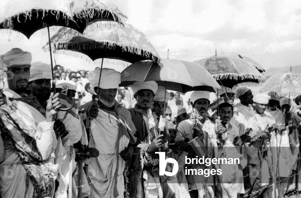 Visit of Queen ElizabethII in Ethiopia February 7, 1965 here Amhara people around Gondar at Tississat Falls Tana Lake