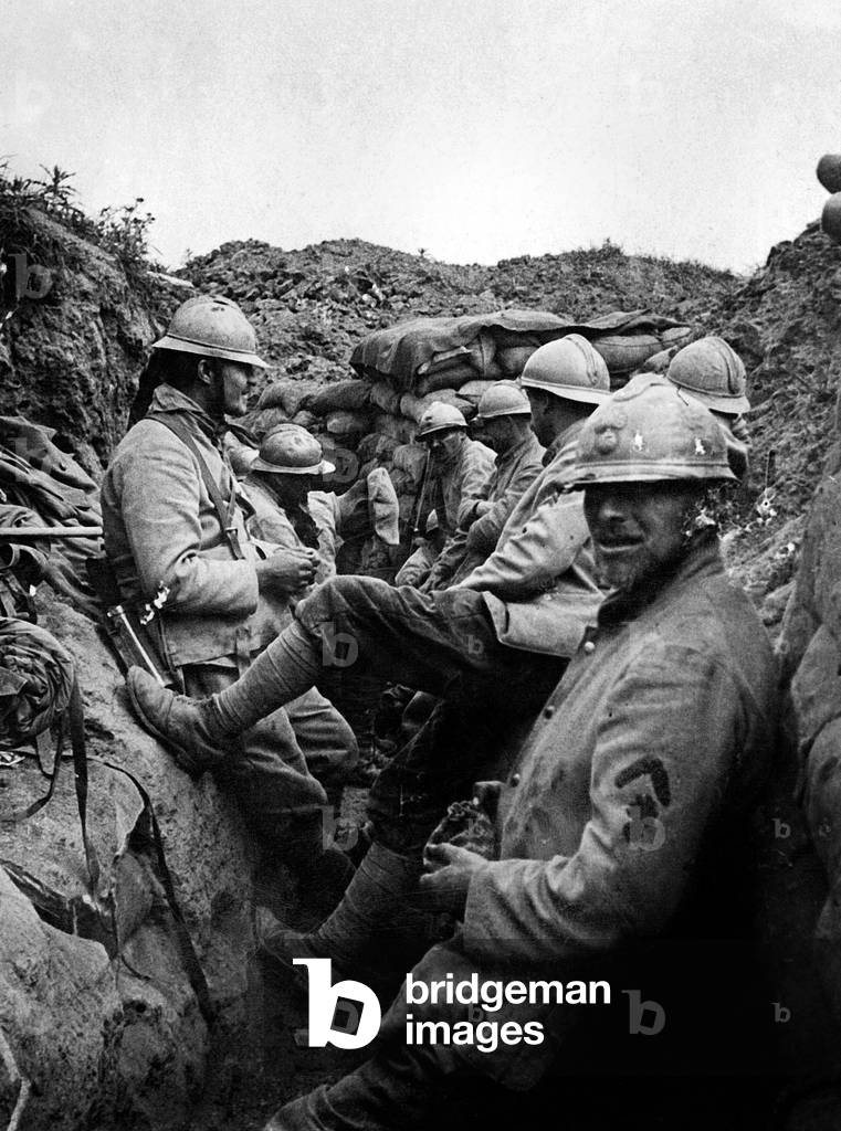 French Soldiers in the Trenches, Verdun, c. 1916-1917 (b/w photo)