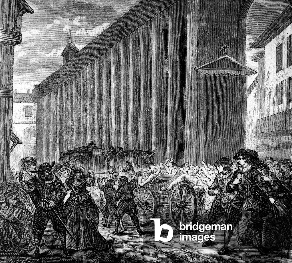 The plague in Milan 1630-1631, engraving illustrating 