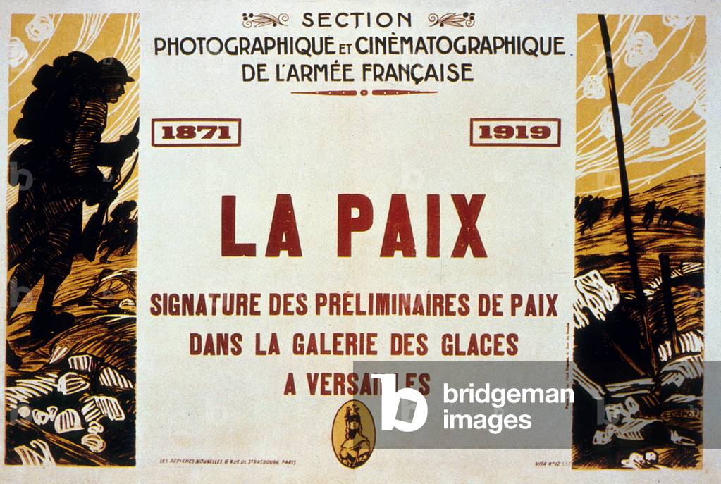 Poster of the photographic and cinematographic section of the French army 1871 1919 “La Paix” signature of the Preliminaries of Peace in the Galerie des Glaces in Versailles