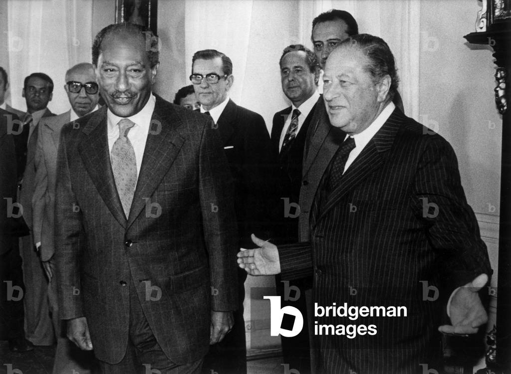 Egyptian President Anouar El-Sadate and Austrian chancellor Bruno Kreisky in Vienna, during press conference (framework of peace negociations between Israel and Egypt) July 1978