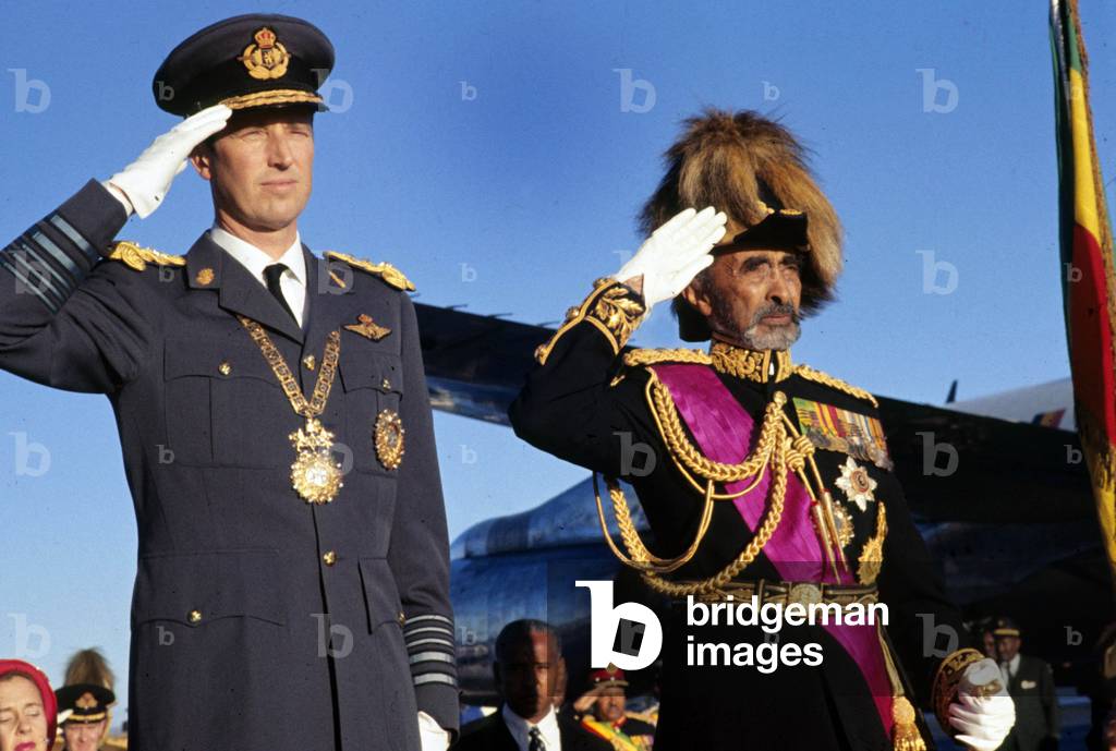 arrival of King  Baudouin 1st of Belgium during official visit in Ethiopia, here with emperor Haile Selassie in November 1972