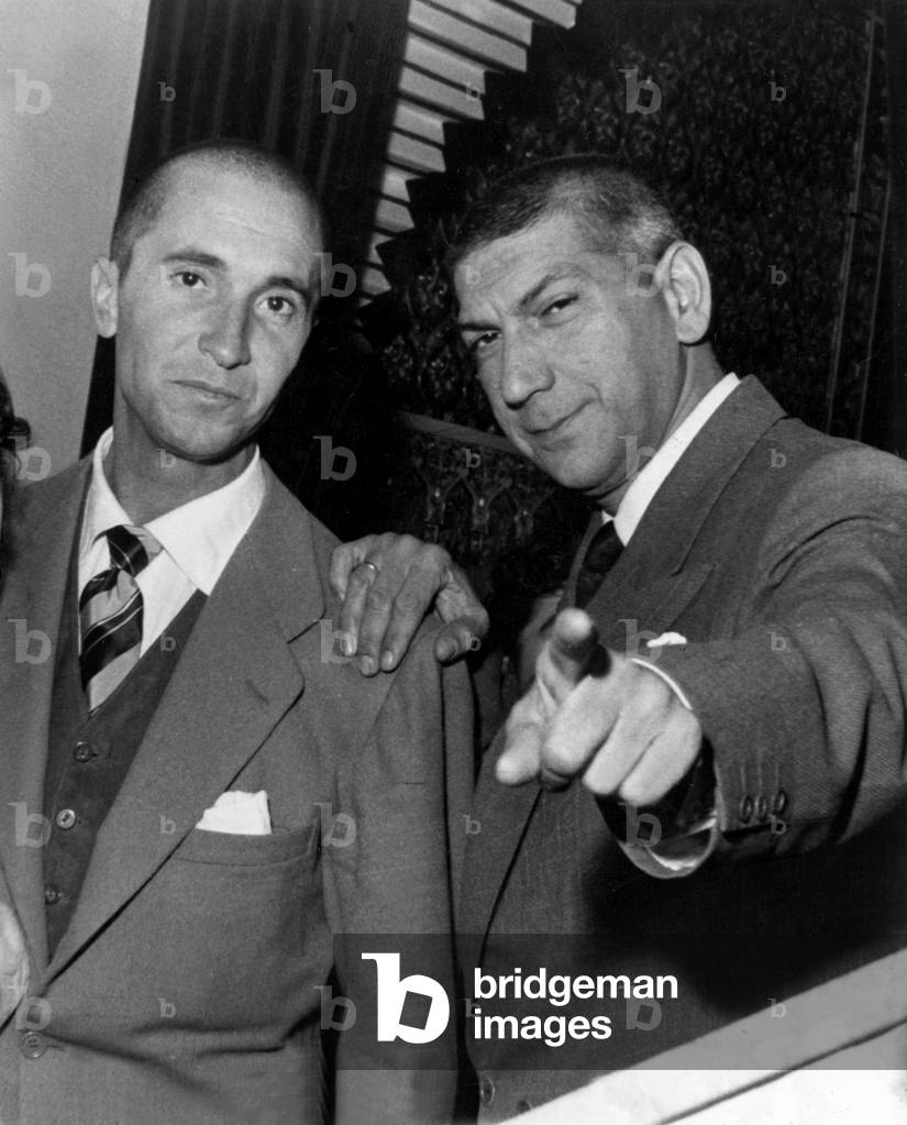 Spanish toreador Luis Miguel Dominguin and former toreador Gitanillo de Triana with their new look in Madrid their hair shaved off