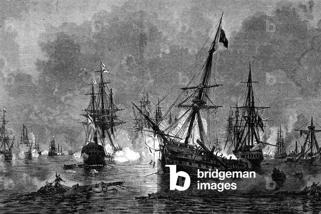 War of independence of Greece : Navarin battle on October 20, 1827, engraving