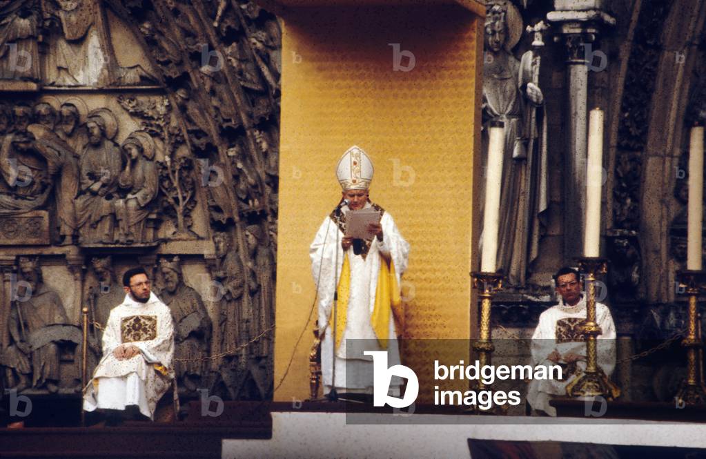 Pope John Paul II in Paris in front of catherdral Notre Dame on June 1st, 1980
