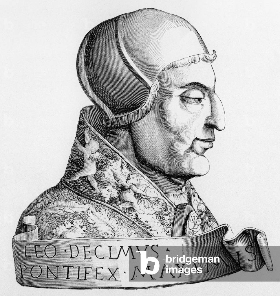 Pope Leo X (1475-1521), originally Giovanni de'Medici. Pope 1513-21 engraving