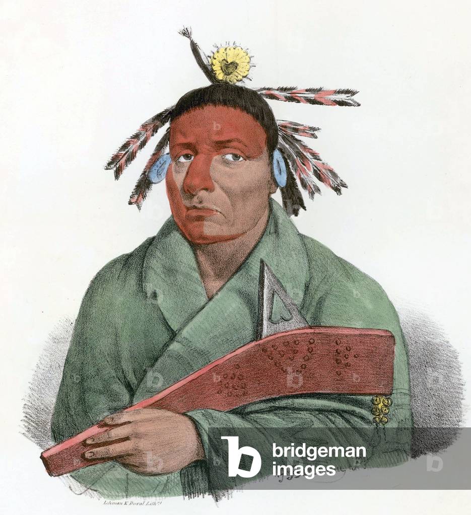 Waa-top-e-not, or the Eagle's Bed, a Chief of the Fox Tribe. Hand-coloured lithograph from the Aboriginal Portfolio, painted at the Treaty of Prairie du Chien (1825).