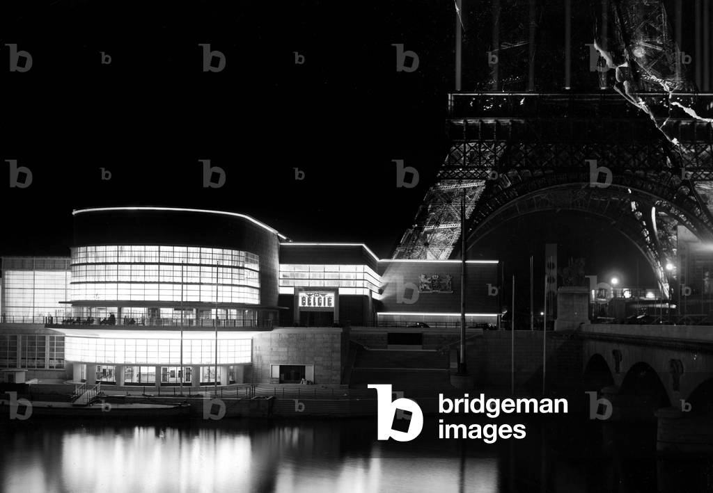 The Belgian Pavilion, near the Eiffel Tower, Paris World Fair, 1937 (b/w photo)