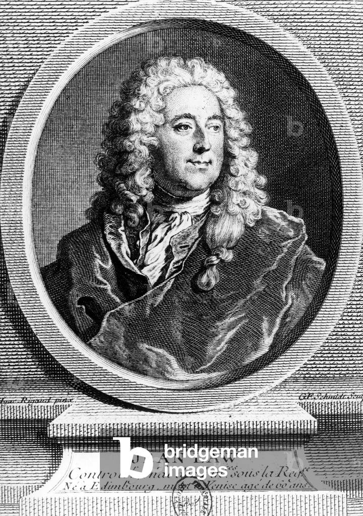 John Law (1671-1729) Scottish financier who recommended the setting of a bank of estate it was implemented for a short time in France at the beginning of 18th century, engraving