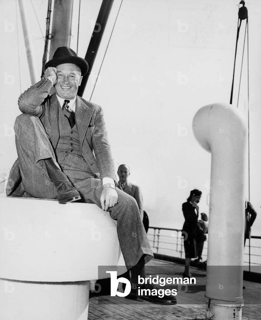 Maurice Chevalier aboard transatlantic liner arriving in New York October 16, 1947