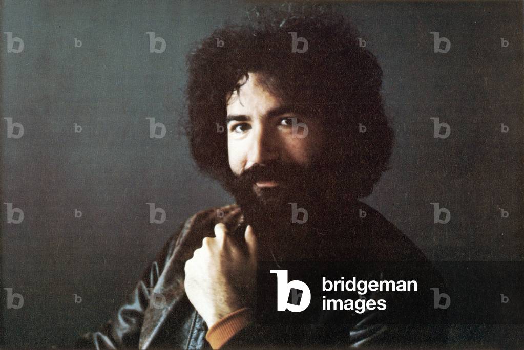 Jerry Garcia, photo from program of concerts of rock group Grateful Dead 1983/1984