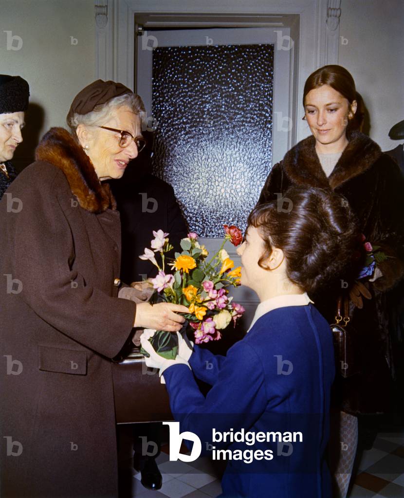 Princess Paola of Belgium with her mother Princess Ruffo Di Calabria visiting psychiatric hospital in Brussels February 23, 1970