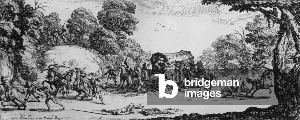 Les Grandes Miseres de la guerre (The Great Miseries of War), engraving by Jacques Callot (1633) : theft on the roads