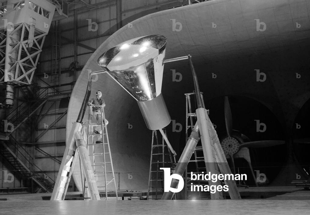 The Mercury space capsule undergoing tests in Full Scale Wind Tunnel, January 1959