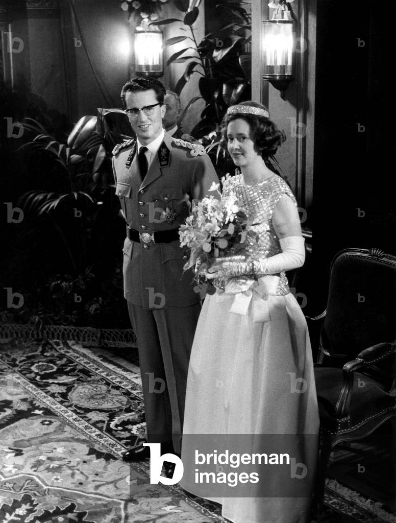 King Baudouin 1st of belgium and Queen Fabiola at royal theatre in Brussels on December 20, 1962
