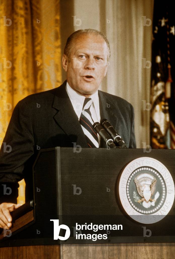 Gerald Rudolph 'Jerry' Ford Jr. (1913 - 2006), 38th President of the United States, serving from 1974 to 1977.