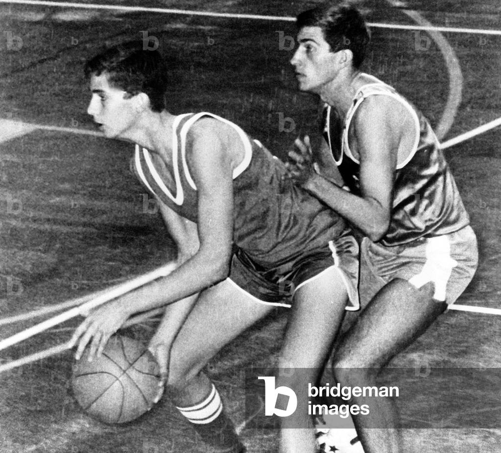 young Prince Felipe of Spain, playing basketball during military championships at navy sport academy in Pontevedra November 05, 1985