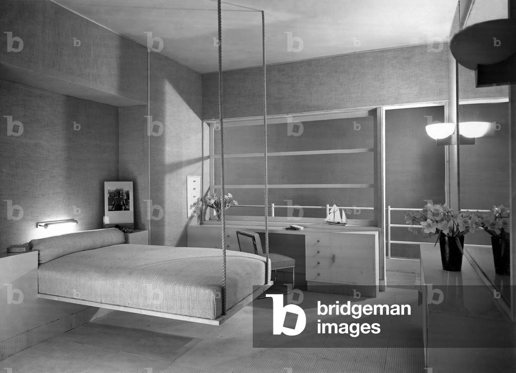World Fair, Paris, 1937 : interior of a yacht on French Riviera : bedroom by Andre Christen and Irene Declair, Art Deco style